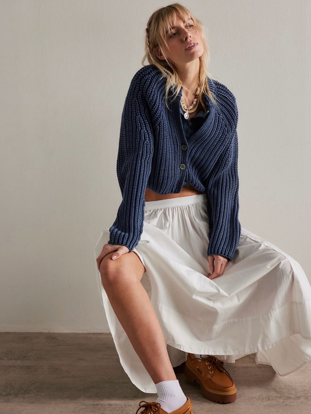 Free People Sweet Nothing Navy Ribbed Cropped Cardigan